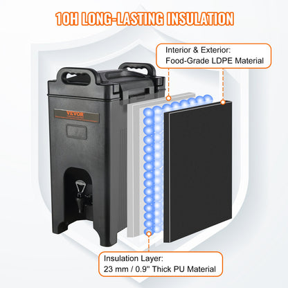 Isolerad dryckesdispenser, 18,9 l, livsmedelsklassad LDPE-servering för varma och kalla drycker, termisk dryckesdispenserkylare med 2,3 cm PU-lager, tvåstegs kranhandtag, för restaurang, dryckesbutik