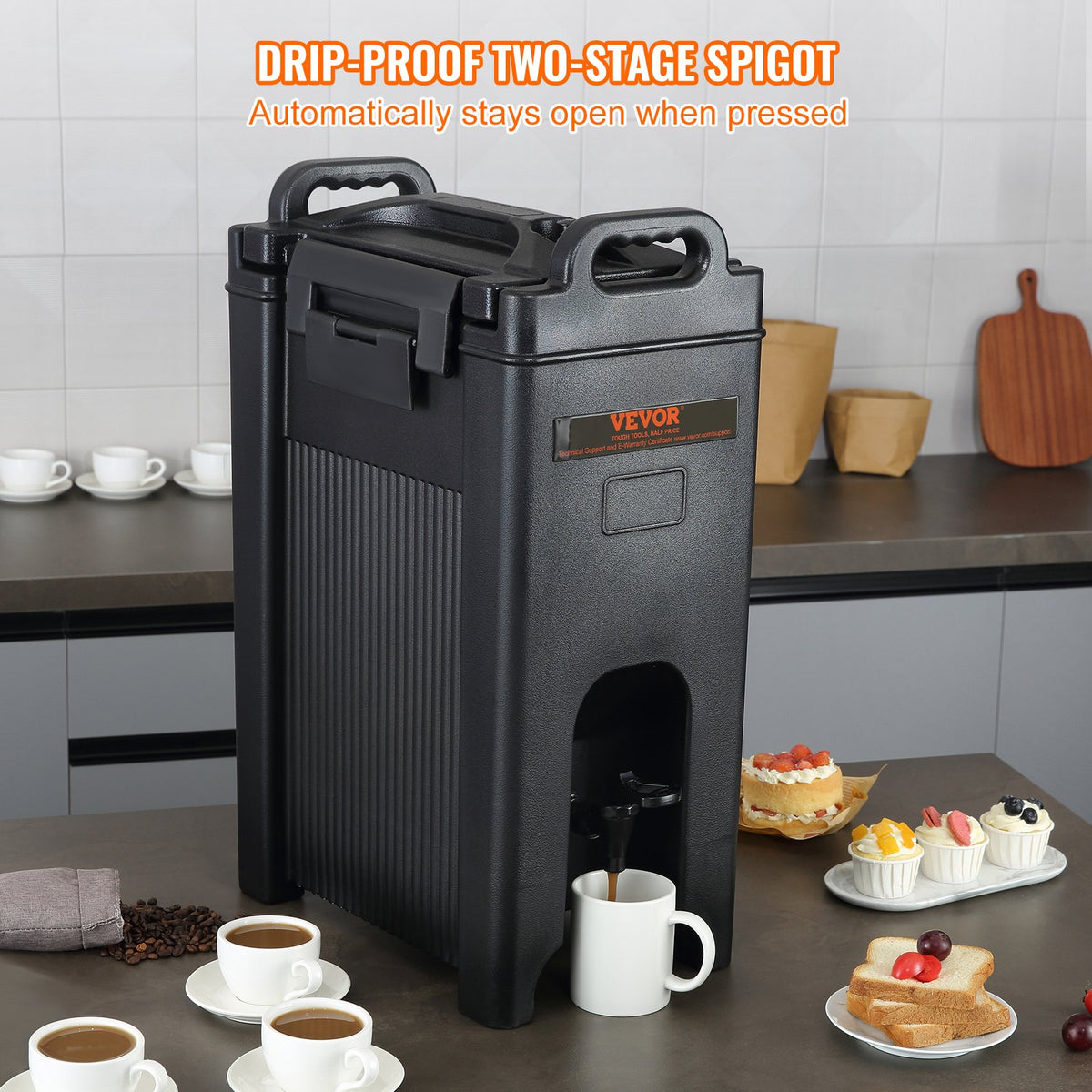 Isolerad dryckesdispenser, 18,9 l, livsmedelsklassad LDPE-servering för varma och kalla drycker, termisk dryckesdispenserkylare med 2,3 cm PU-lager, tvåstegs kranhandtag, för restaurang, dryckesbutik