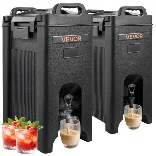Isolerad dryckesdispenser, 19 liter/5 gallon för varma och kalla drycker med kran och handtag, livsmedelsklassad termisk dryckesdispenserkylare för te, kaffe, vatten på kaféer och restauranger, 2-pack, svart