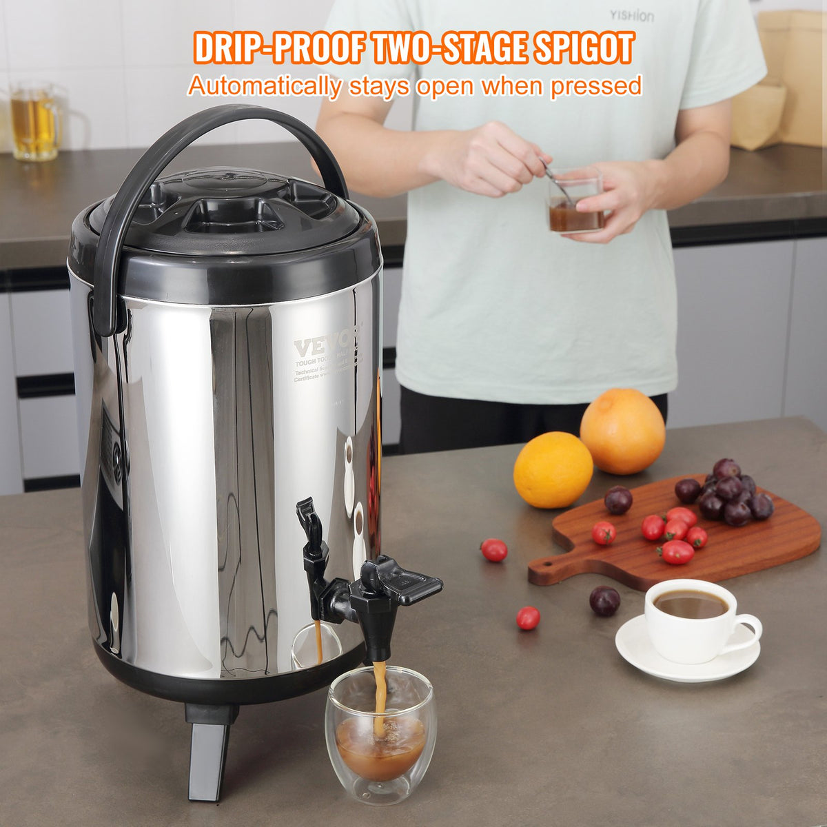 Isolerad dryckesdispenser i rostfritt stål, 7,6 liter, termisk dispenser för varma och kalla drycker med tapphandtag, livsmedelsklassad för varmt te, kaffe, vatten, restaurang, dryckesbutik