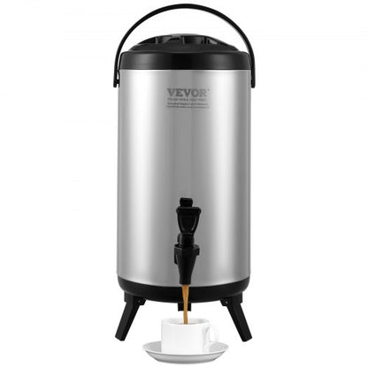 Isolerad dryckesdispenser i rostfritt stål, 2,4 gallon 9,2 liter, termisk serveringsbehållare för varma och kalla drycker med tapphandtag, livsmedelsklassad för varmt te, kaffe, vatten, restaurang, dryckesbutik