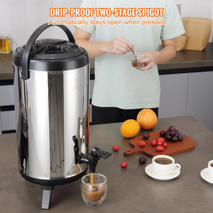 Isolerad dryckesdispenser i rostfritt stål, 2,4 gallon 9,2 liter, termisk serveringsbehållare för varma och kalla drycker med tapphandtag, livsmedelsklassad för varmt te, kaffe, vatten, restaurang, dryckesbutik