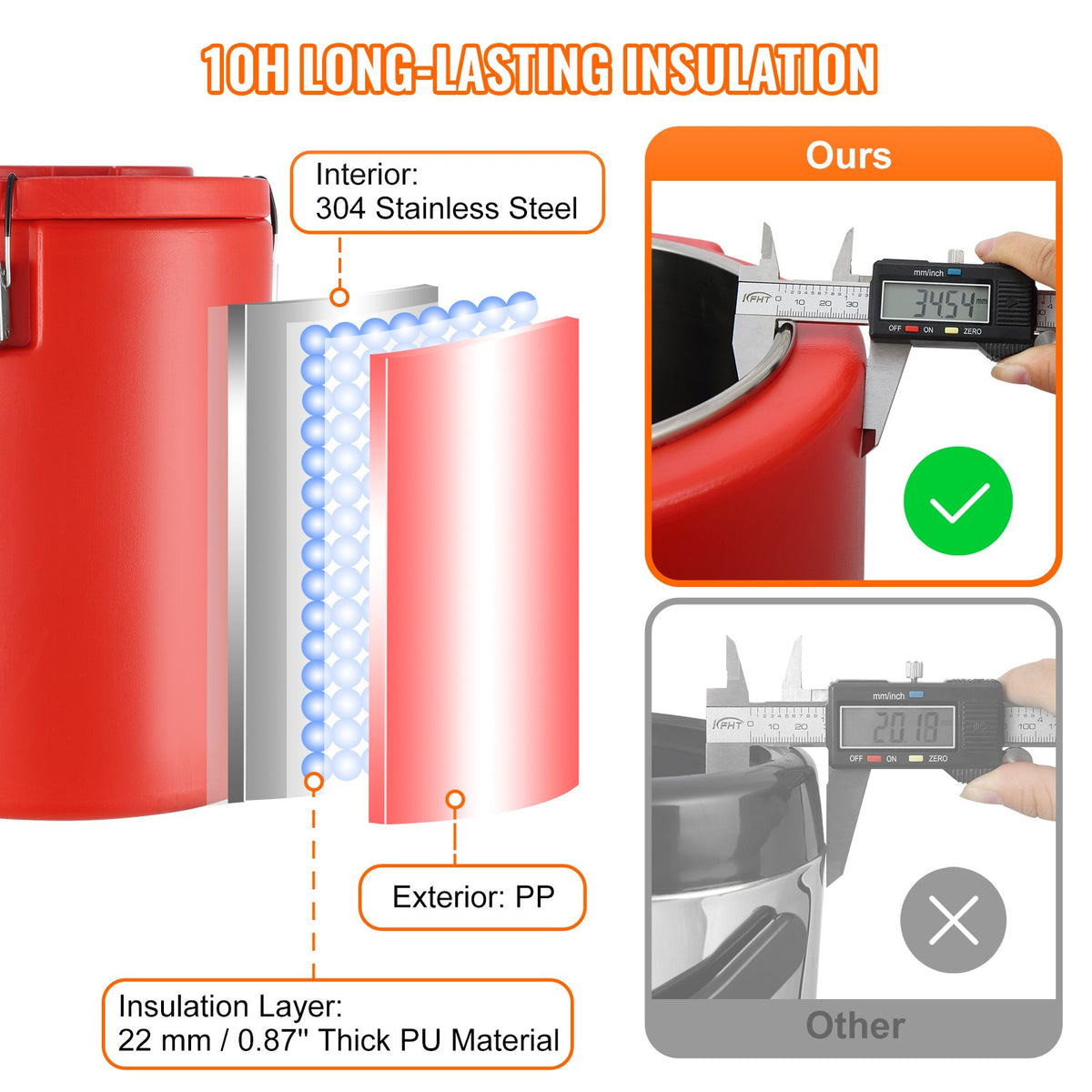 Isolerad dryckesdispenser i rostfritt stål, 4,5 gallon 17,2 liter, termisk serveringsbehållare för varma och kalla drycker med tapphandtag, livsmedelsklassad för varmt te, kaffe, vatten, restaurang, dryckesbutik
