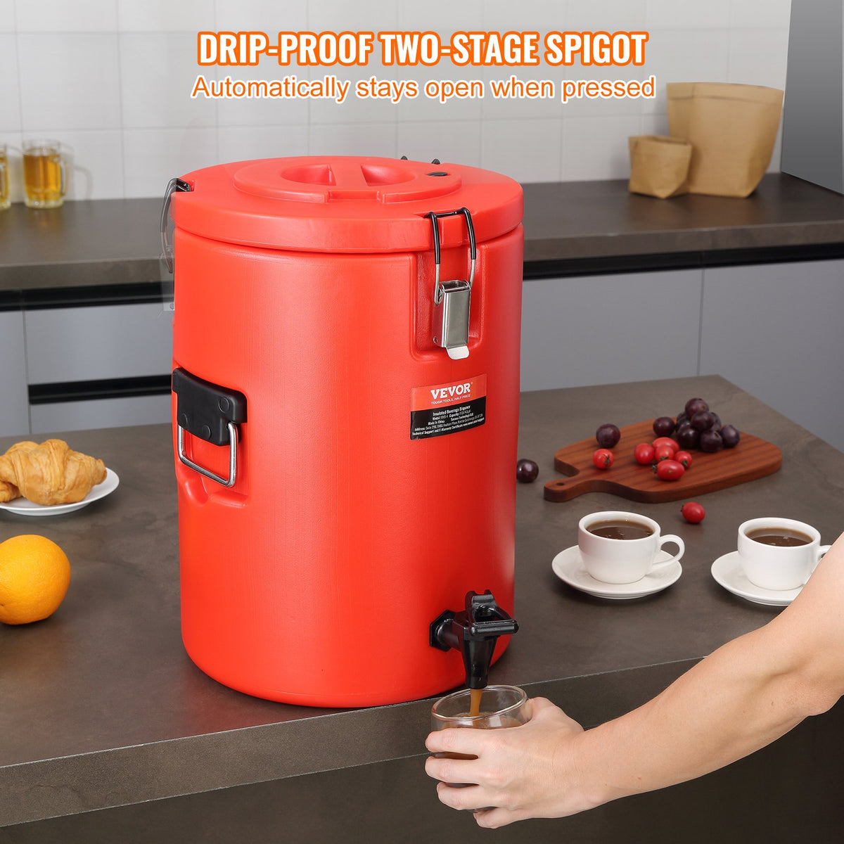 Isolerad dryckesdispenser i rostfritt stål, 4,5 gallon 17,2 liter, termisk serveringsbehållare för varma och kalla drycker med tapphandtag, livsmedelsklassad för varmt te, kaffe, vatten, restaurang, dryckesbutik