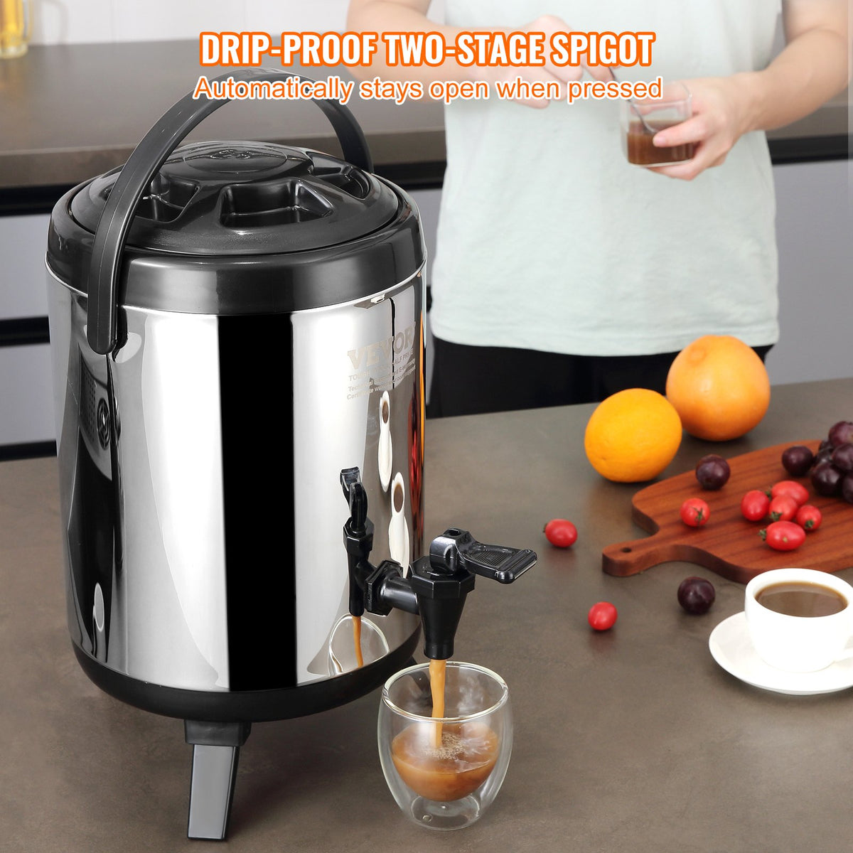 Isolerad dryckesdispenser i rostfritt stål, 1,5 gallon 6 liter, termisk dispenser för varma och kalla drycker med tapphandtag, livsmedelsklassad för varmt te, kaffe, vatten, restaurang, dryckesbutik