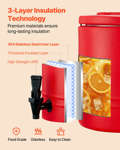 Isolerad dryckesdispenser, 3 gal/11,4 l termisk serveringsbehållare för varma och kalla drycker med kran, livsmedelsklassad kylkanna med insida i 304 rostfritt stål, för te, kaffe, restaurang, utomhusbruk