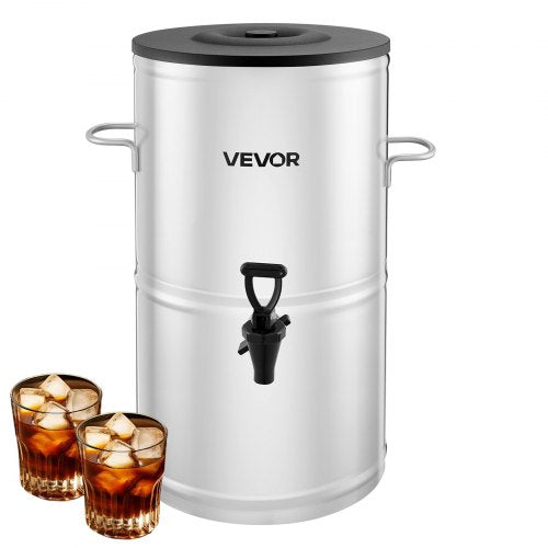 Iste-dispenser, 15 liter/4 gallon i rostfritt stål med kran och handtag, lämplig för varma och kalla drycker, för iste, kaffe, vatten på kaféer och restauranger