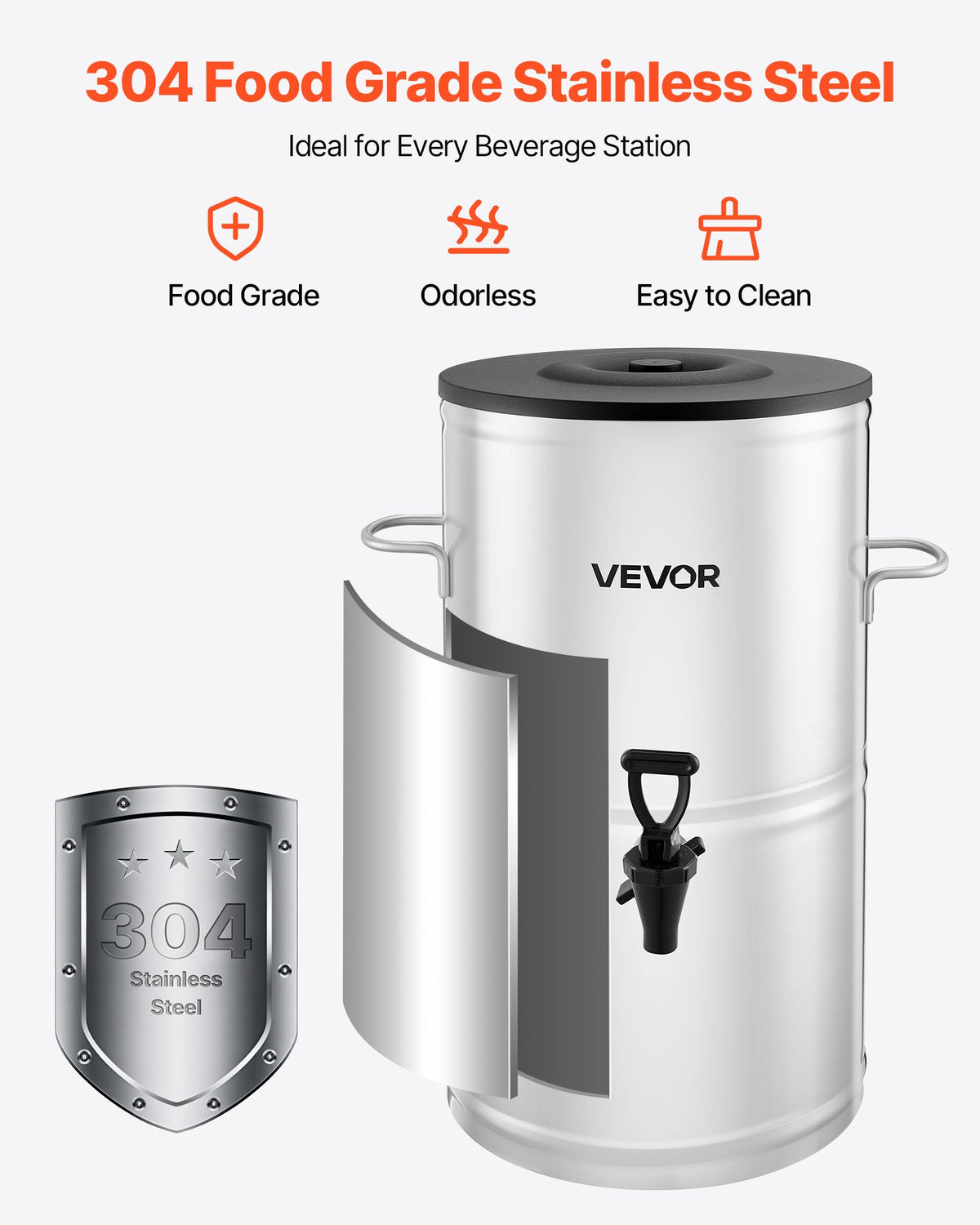Iste-dispenser, 15 liter/4 gallon i rostfritt stål med kran och handtag, lämplig för varma och kalla drycker, för iste, kaffe, vatten på kaféer och restauranger