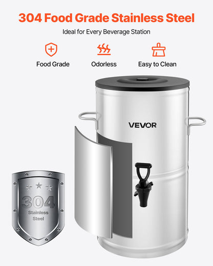 Iste-dispenser, 15 liter/4 gallon i rostfritt stål med kran och handtag, lämplig för varma och kalla drycker, för iste, kaffe, vatten på kaféer och restauranger
