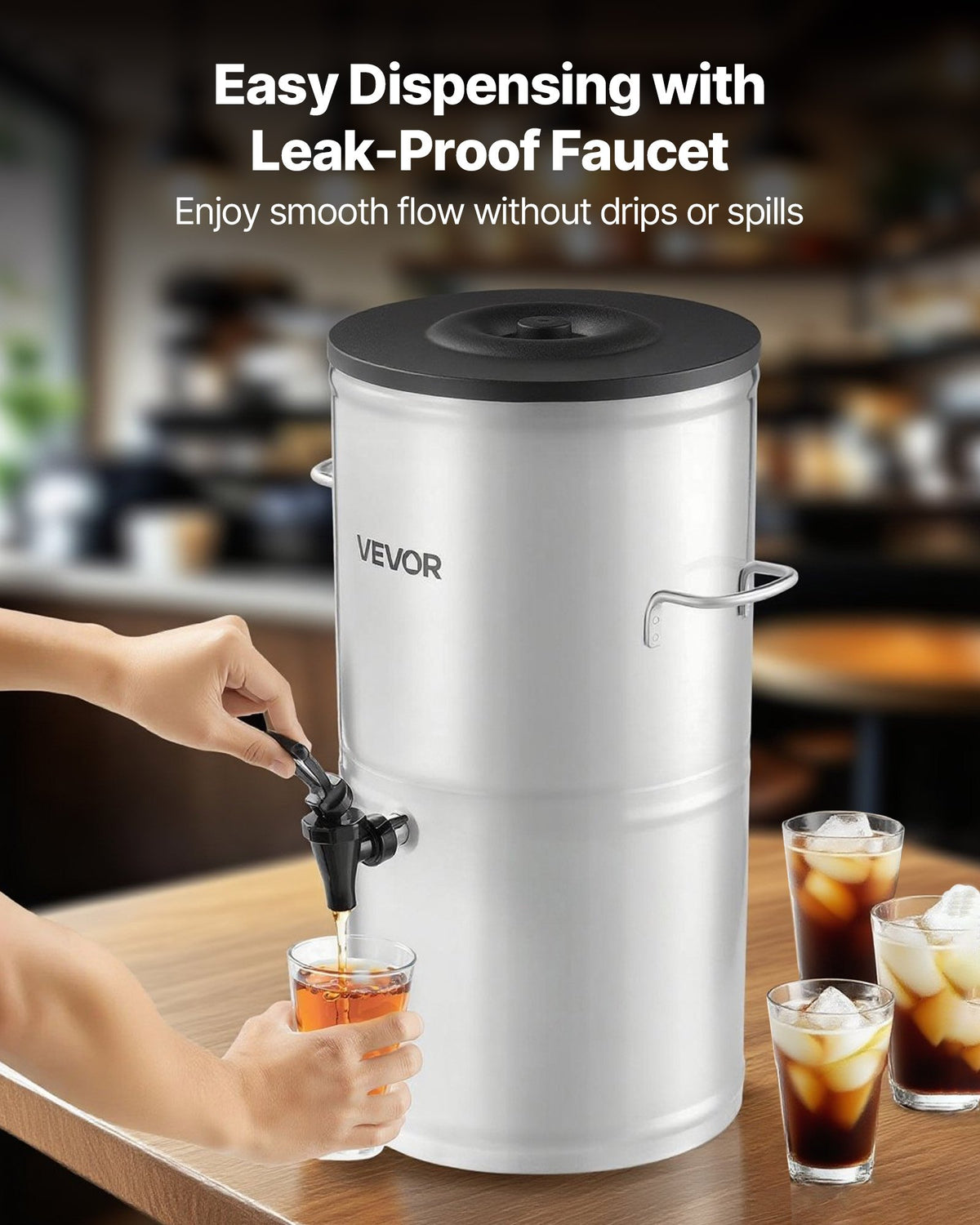 Iste-dispenser, 15 liter/4 gallon i rostfritt stål med kran och handtag, lämplig för varma och kalla drycker, för iste, kaffe, vatten på kaféer och restauranger
