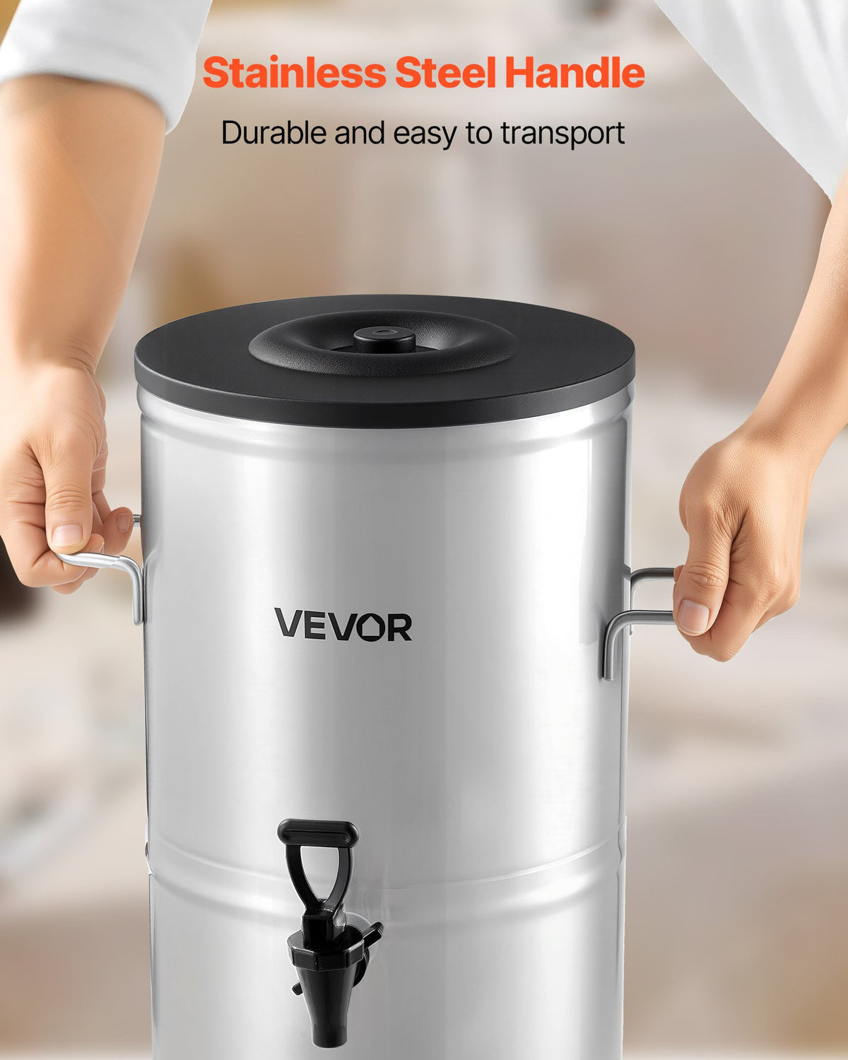 Iste-dispenser, 15 liter/4 gallon i rostfritt stål med kran och handtag, lämplig för varma och kalla drycker, för iste, kaffe, vatten på kaféer och restauranger