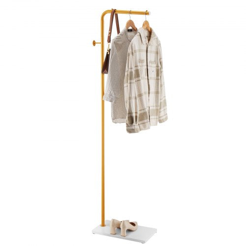 Coat Rack, Freestanding Coats Rack Stand with Quartz Stone Base & 3 Round Hooks, Free Standing Hall Coat Tree for Entryway, Bedroom, Living Room, Stylish Clothes Hanger Stand for Coats, Hat, Bag