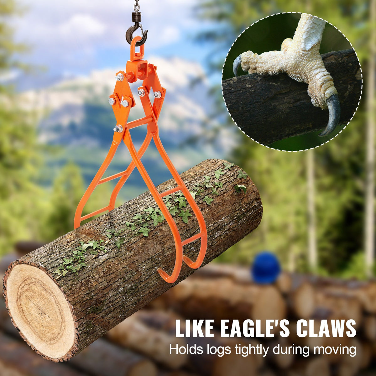 Timmerklokrok, 28 tums 4-klos stockgrip för timmertänger, svängbar stålstockningstänger, Eagle Claws-design med 2205 lbs/1000 kg lastkapacitet för traktorer, fyrhjulingar, lastbilar, gaffeltruckar