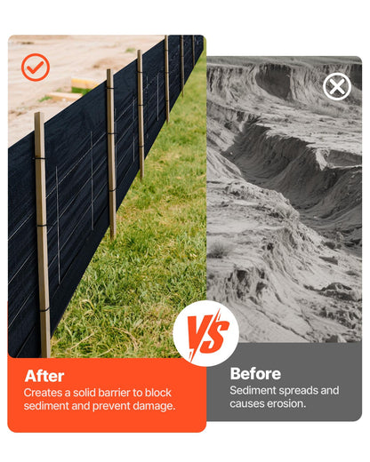 Silt Fence Fabric Rolls, 0.6×30.5 m Backed Wire Silt Fence, Erosion Control Fencing for Sediment Retention, Industrial Grade Temporary Tough Polypropylene Fabric for Construction Job Sites