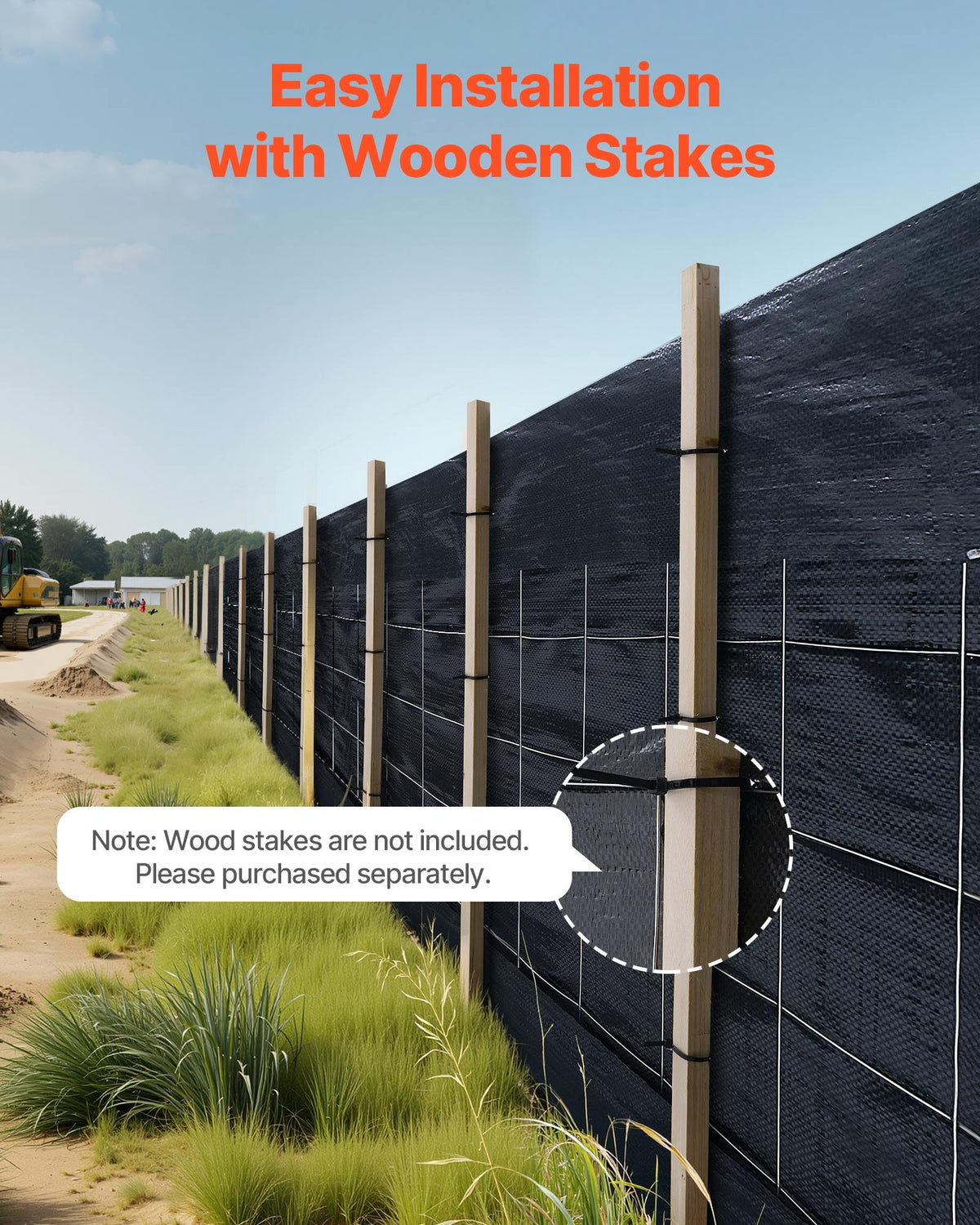 Silt Fence Fabric Rolls, 0.6×30.5 m Backed Wire Silt Fence, Erosion Control Fencing for Sediment Retention, Industrial Grade Temporary Tough Polypropylene Fabric for Construction Job Sites