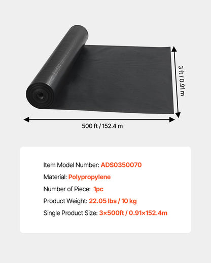 Silt Fence Fabric Roll, 0.91 x 152.4 m Erosion Control Fencing, Industrial Grade Tough Polypropylene Fabrics for Sediment Retention, Temporary Fabric for Construction Job Sites