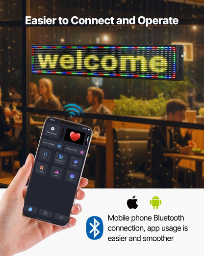 Programmerbar LED-skylt, P10 flexibel digital rullningspanel i fullfärg, gör-det-själv-anpassad textmönstrad GIF-displaytavla, Bluetooth-app-styrd meddelandeskylt för butiksreklam, 52x8 tum