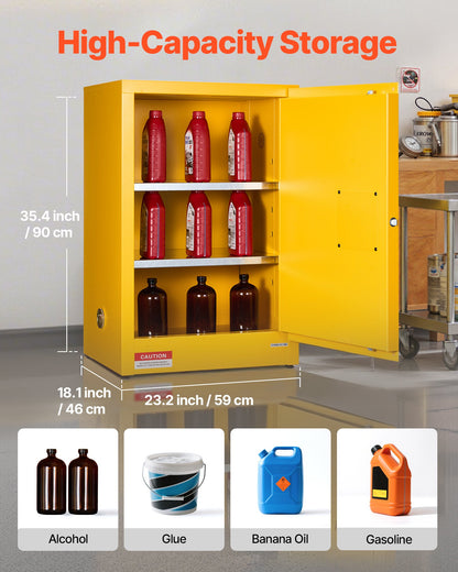 Flammable Cabinet, 59 x 46 x 90 cm, 13 Gallon Flammable Storage Cabinet with Adjustable Shelf, Cold-Rolled and Galvanized Steel Fire Cabinets, for Commercial Industrial and Home Use, Yellow