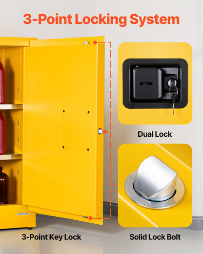 Flammable Cabinet, 59 x 46 x 90 cm, 13 Gallon Flammable Storage Cabinet with Adjustable Shelf, Cold-Rolled and Galvanized Steel Fire Cabinets, for Commercial Industrial and Home Use, Yellow