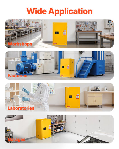 Flammable Cabinet, 59 x 46 x 90 cm, 13 Gallon Flammable Storage Cabinet with Adjustable Shelf, Cold-Rolled and Galvanized Steel Fire Cabinets, for Commercial Industrial and Home Use, Yellow