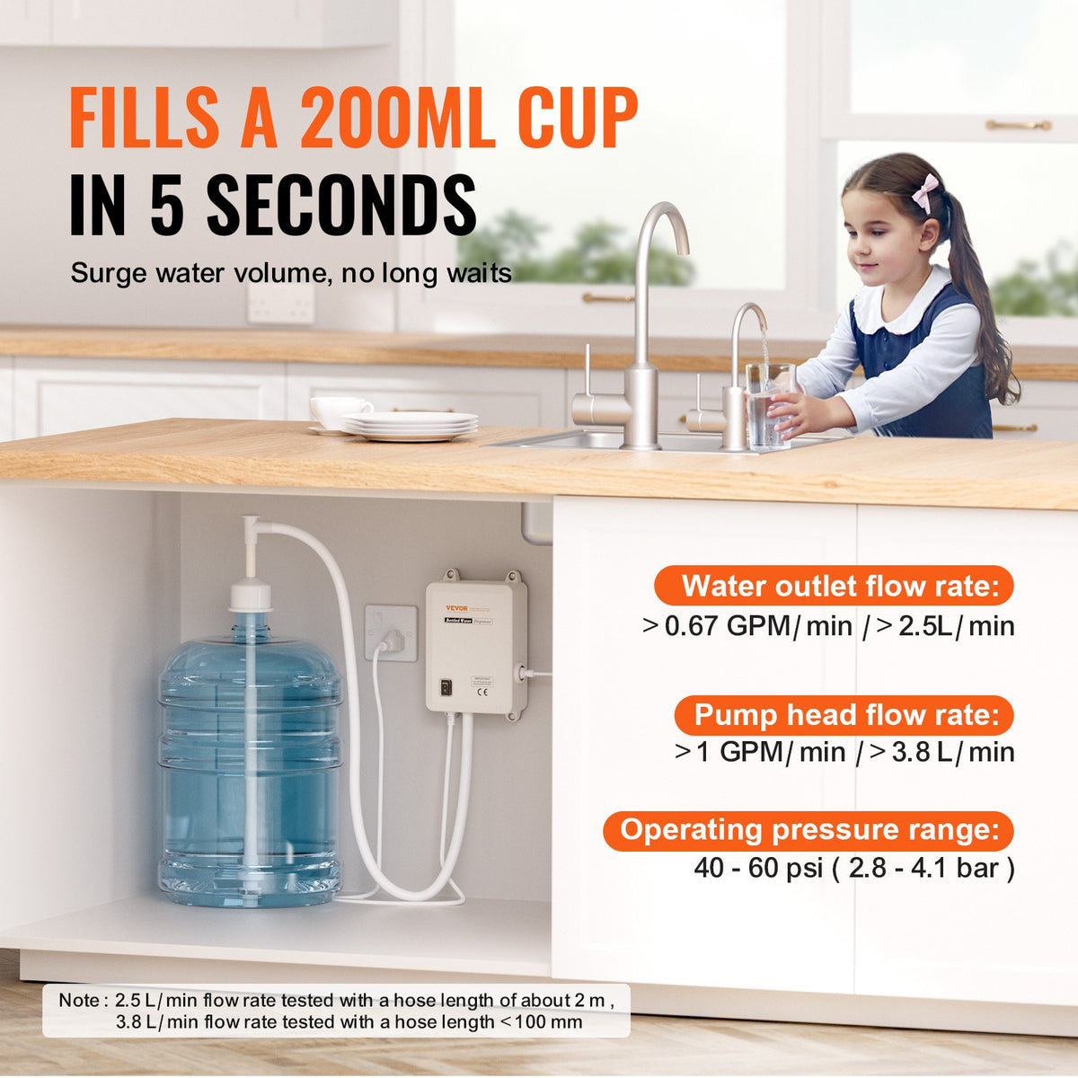 Vattenflaskpumpsystem 3,8 l/min 40 psi vattendispenserpump med 609,6 cm PE-rör