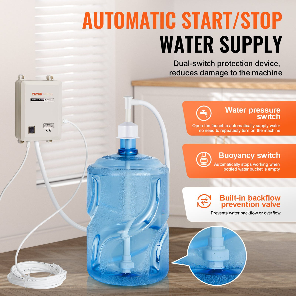 Vattenflaskpumpsystem 3,8 l/min 40 psi vattendispenserpump med 609,6 cm PE-rör