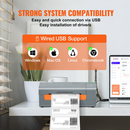 Termisk etikettskrivare, 203 DPI 60 st/min för 4x6-postpaket, USB-anslutning och automatisk etikettigenkänning, stöd för Windows/MacOS/Linux, kompatibel med Amazon, eBay, Etsy, UPS, etc., grå