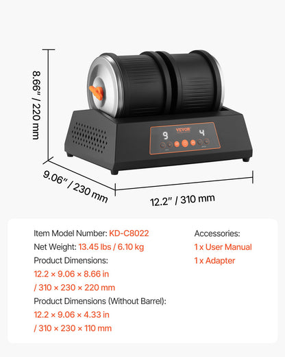 Stenputsarkit, 3,4 kg stenpoleringskit, 4 hastighetsinställningar, 9-dagars poleringstimer, stenpoleringskit, dubbeltrummig stenpolerare med adapter, stenpolerare för vuxna och barn