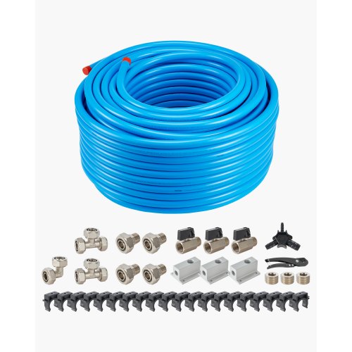 Luftkompressorledningssats, 300FT x 3/4", HDPE-aluminium tryckluftsrörssystem, läckagesäkert, tryckbeständigt och enkelt att installera, tryckluftsledningssats för garage och verkstäder, blå