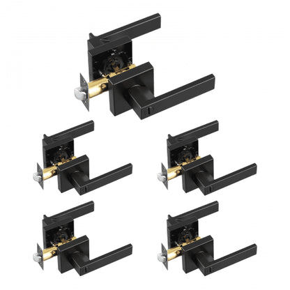 Dörrhandtag med sekretessfunktion, 5-pack mattsvart dörrhandtag, höger- eller vänsterhänt vändbart handtag med nyckellöst lås, 45° rotation för öppning, universal fyrkantig insida för badrums- och sovrumsdörrar