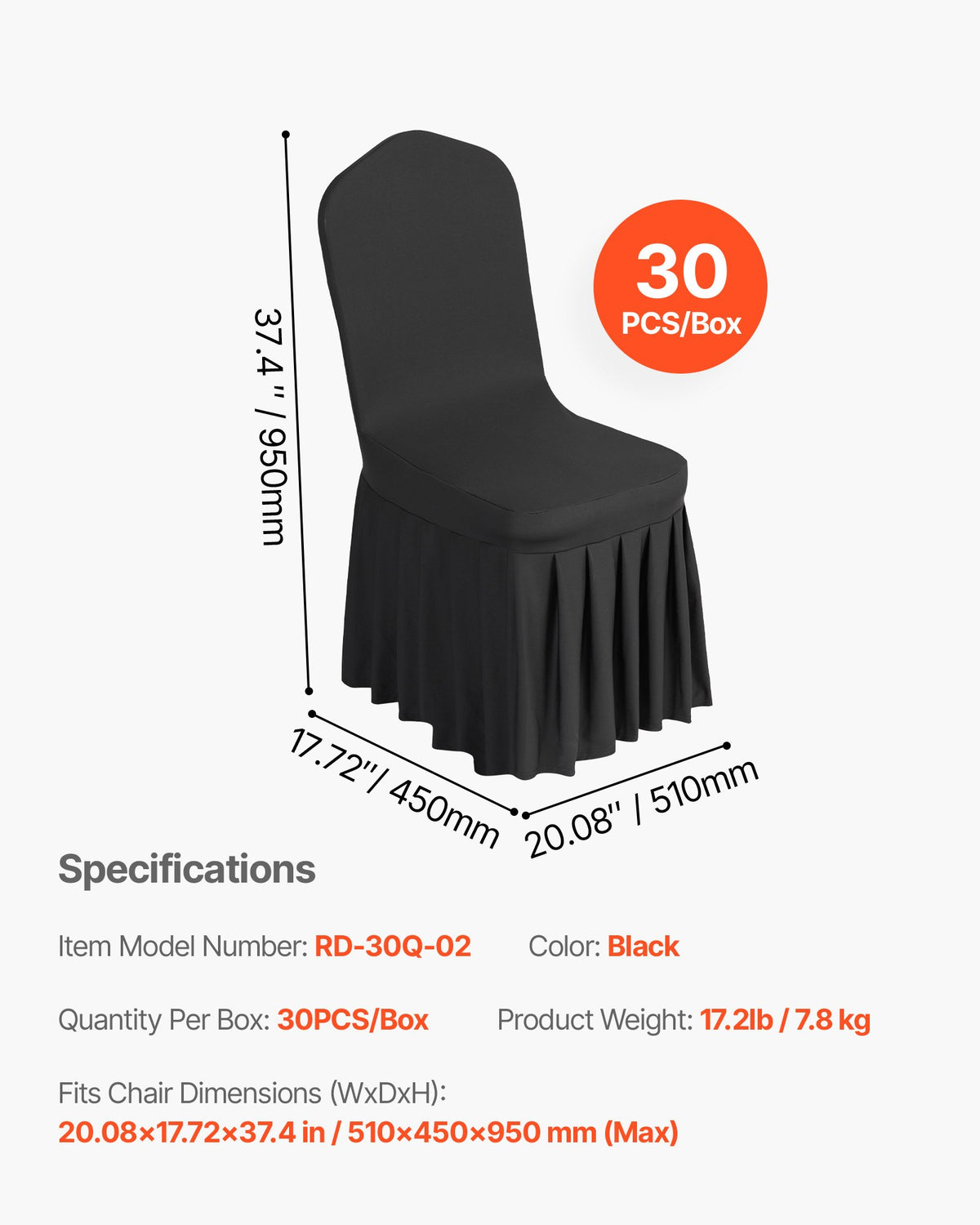 30 st svarta stolsöverdrag, polyester-spandex stolsöverdrag, stretchöverdrag för bröllopsfest, middag, bankett, platt front, passar stolsmått upp till 20,08 x 17,72 x 37,4 tum