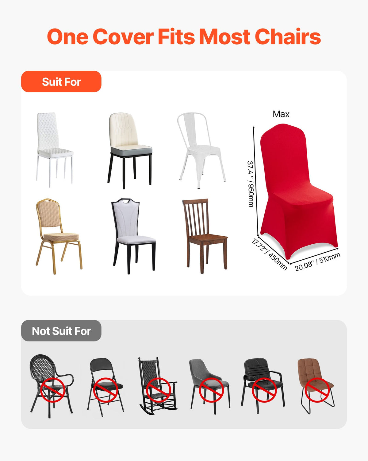 50 st röda stolsöverdrag, polyesterspandex stolsöverdrag, stretchöverdrag för bröllopsfest, middag, bankett, platt front, passar stolsmått upp till 20,08 x 17,72 x 37,4 tum