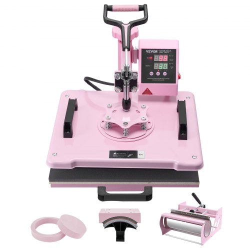 Värmepress 30,5x38,1 cm 5 i 1 med 850,5 g tumlarpress T-shirts rosa