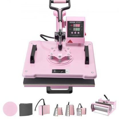Värmepress 30,5x38,1 cm 8 i 1 med 850,5 g tumlarpress T-shirts rosa