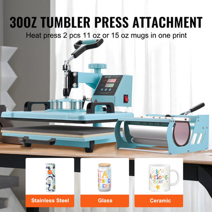 Värmepress 300 x 380 mm 8 i 1 med 850,5 g tumlarpress T-shirts gröna