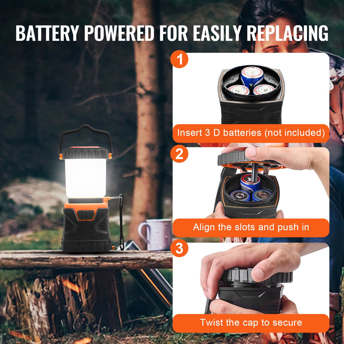 LED-campinglykta, allt-i-ett, 1000 LM, 360° belysning, 4 ljuslägen, batteridriven lampa, robust utomhuslampa, hållbar, perfekt för vandring, fiske, avbrott, reparationer