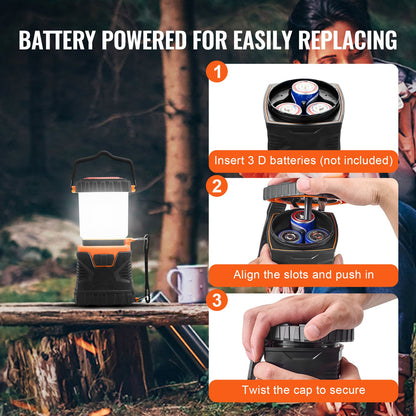 LED-campinglykta, allt-i-ett, 1000 LM, 360° belysning, 4 ljuslägen, batteridriven lampa, robust utomhuslampa, hållbar, perfekt för vandring, fiske, avbrott, reparationer
