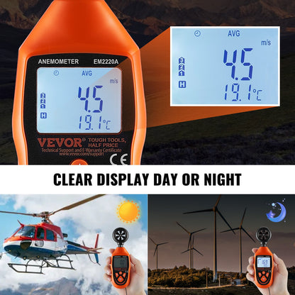 Handhållen anemometer, 14℉-113℉, digital vindhastighetsmätare med LED-bakgrundsbelyst skärm, mäter vindhastighet, vindtemperatur, luftflöde, vindkylning, för segling, surfing, drönare, flygning, HVAC