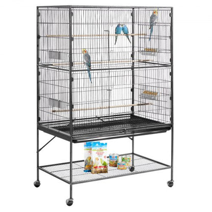 Bird Cage, 930 x 580 x 1510 mm, Flat Top, Wrought Iron Bird Flight Cage with Perches, Slide-Out Tray and Plastic Feeders, for Blue Tit, Cockatiel, Canary, Monk Parakeet, African Grey Parrot