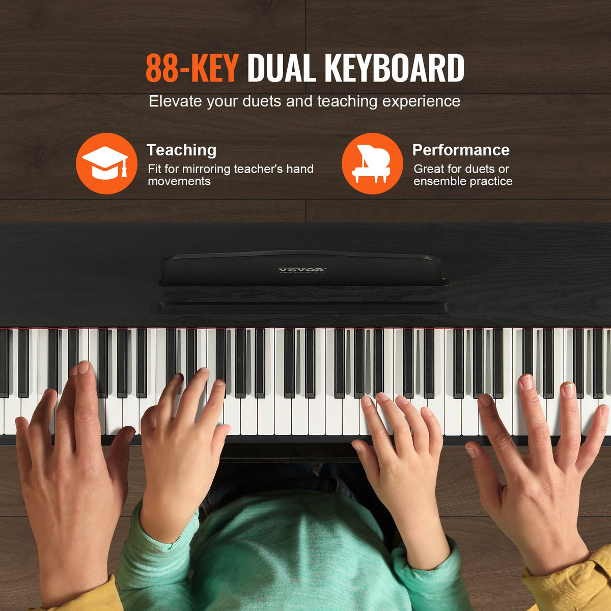 Viktat digitalpiano, 88 tangenter med fullt viktade tangenter, elpiano, dubbla keyboard och högtalare, enkelt kabinettfäste med hörlurar, 200 toner och rytmer, stöd för Bluetooth/USB/MIDI, för nybörjare