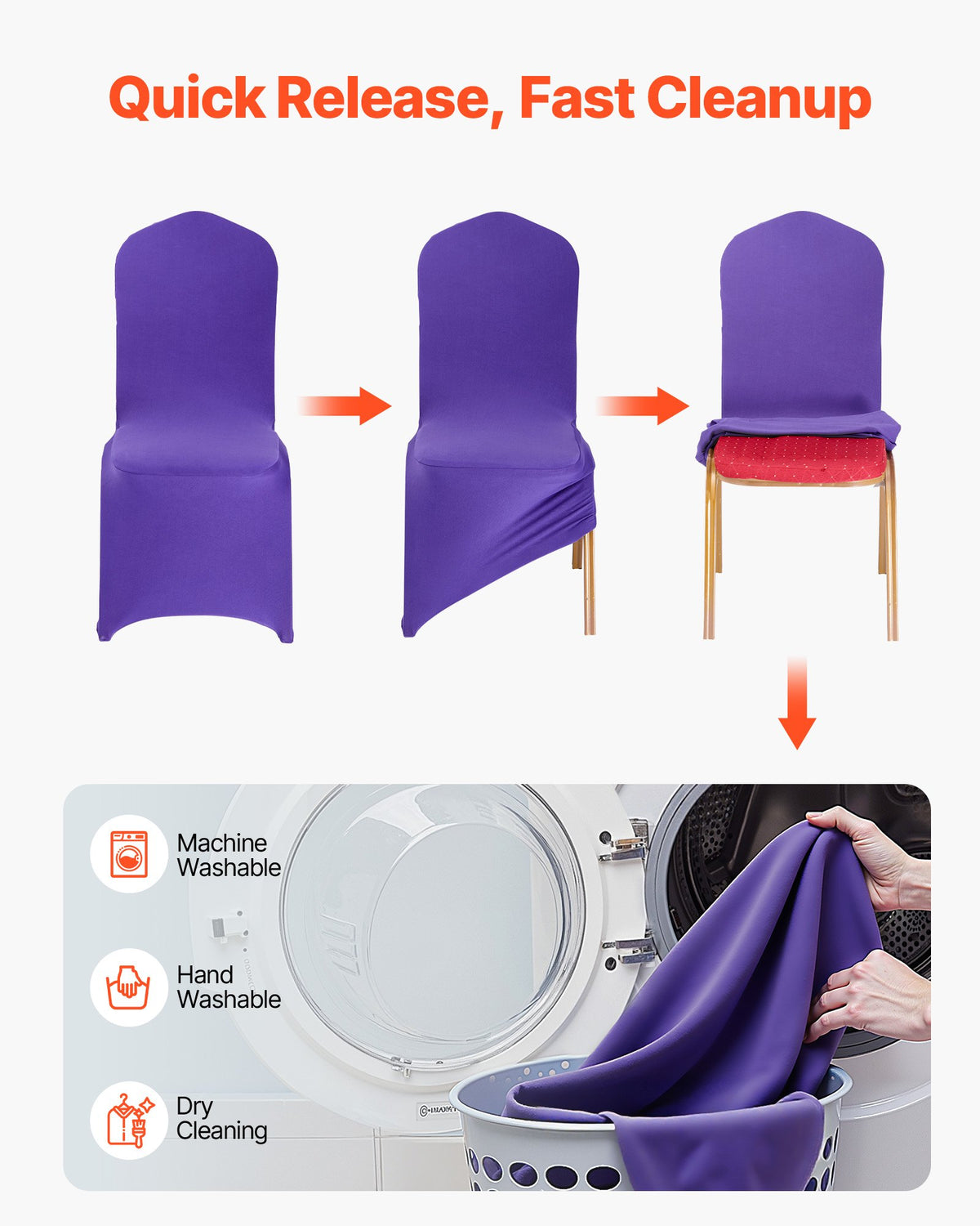 50 st lila stolsöverdrag, polyesterspandex stolsöverdrag, stretchöverdrag för bröllopsfest, middag, bankett, platt front, passar stolsmått upp till 20,08 x 17,72 x 37,4 tum