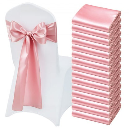 Satinstolsbågar med rosetter, 50 st. stolsband med band, 7 x 108 tum, roséguld bröllopsdekoration, för bröllopsceremoni babyshowerfest evenemang bankett stolsöverdrag dekoration
