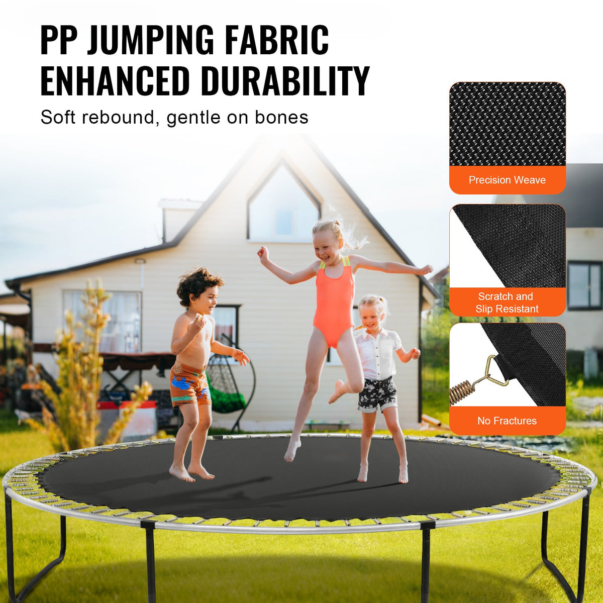 Ersättningsstudsmatta, hoppmatta passar 14ft ram, universal hoppmatta för 14ft rund studsmatta, förstärkt UV-resistent matta med fjäderverktyg och slitstarka V-ringar, passar 5,5" fjäderlängd