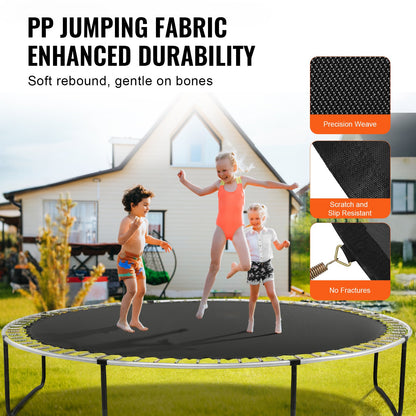 Ersättningsstudsmatta, hoppmatta passar 14ft ram, universal hoppmatta för 14ft rund studsmatta, förstärkt UV-resistent matta med fjäderverktyg och slitstarka V-ringar, passar 5,5" fjäderlängd