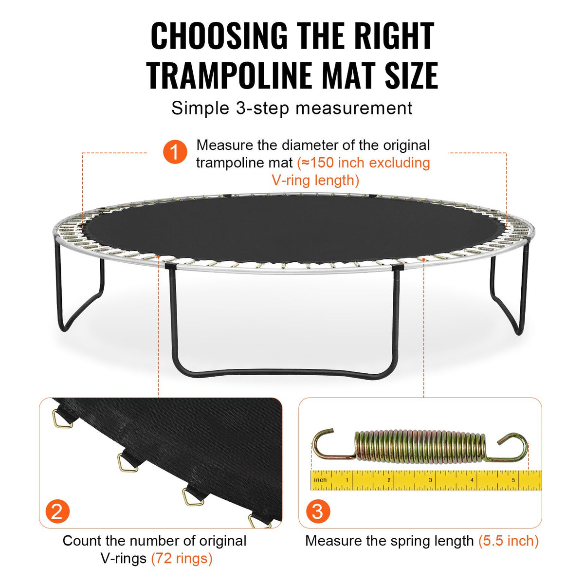 Ersättningsstudsmatta, hoppmatta passar 14ft ram, universal hoppmatta för 14ft rund studsmatta, förstärkt UV-resistent matta med fjäderverktyg och slitstarka V-ringar, passar 5,5" fjäderlängd