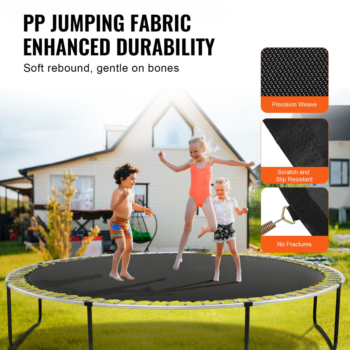 Replacement Trampoline Mat, Jumping Mat Fits 15ft Frame, Universal Jumping Mat for 15ft Round Trampoline, Reinforce UV-Resistant Mat with Spring Tool & Durable V-Rings, Fit 6.5" Spring Length