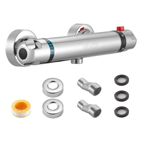Thermostatic Shower Faucet Valve, Anti-Scald 38℃ Secure Lock Thermostatic Shower Mixer Valve, Hot Cold Water Showering Faucet Temperature Control Valves for Bathroom, RV, Chrome-Plated Coating