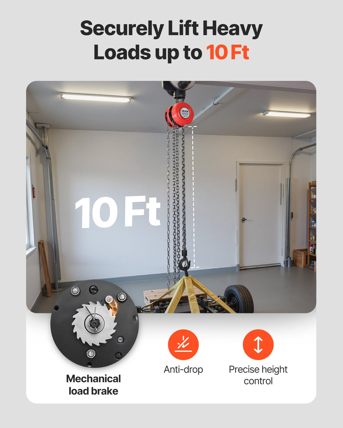 Hand Chain Hoist, 1 Ton Capacity, Manual Chain Block with Upgrade G70 Galvanized Chain, 3 m Lifting Height, Heavy Duty Pulley Hoist for Garage Warehouse Automotive Machinery, Red