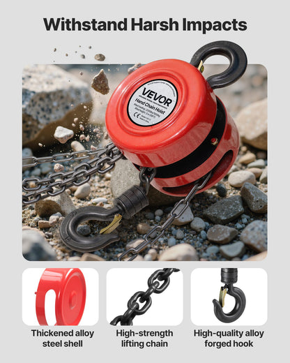 Hand Chain Hoist, 1 Ton Capacity, Manual Chain Block with Upgrade G70 Galvanized Chain, 3 m Lifting Height, Heavy Duty Pulley Hoist for Garage Warehouse Automotive Machinery, Red