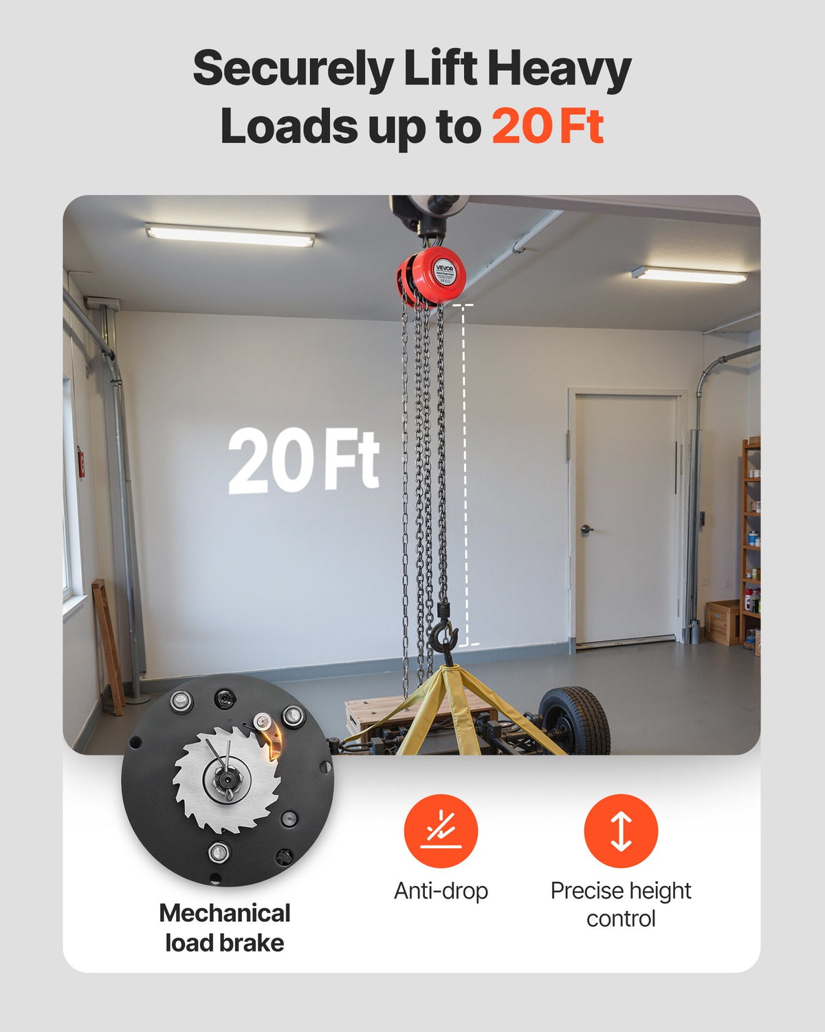 Hand Chain Hoist, 1 Ton Capacity, Manual Chain Block with Upgrade G70 Galvanized Chain, 6 m Lifting Height, Heavy Duty Pulley Hoist for Garage Warehouse Automotive Machinery, Red